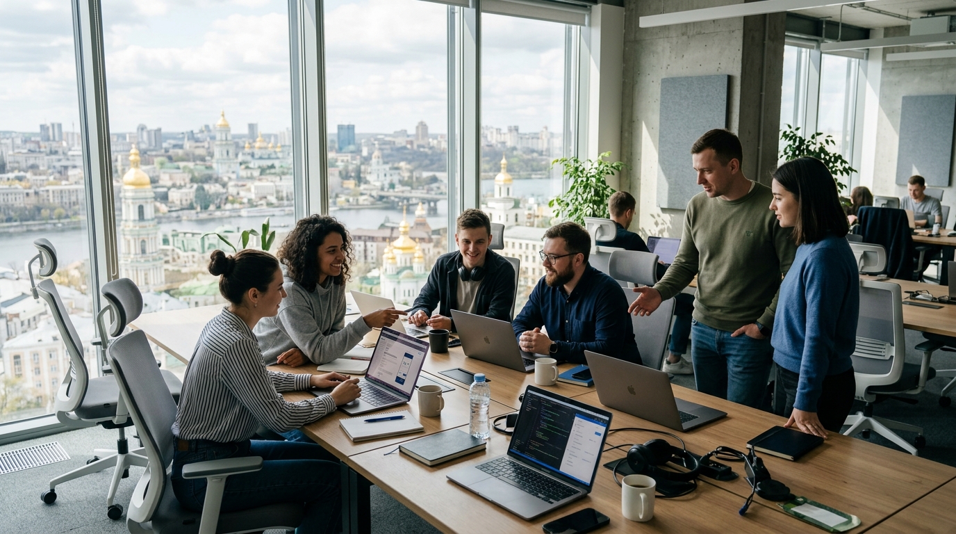 VECTORTECH team collaborating in modern office